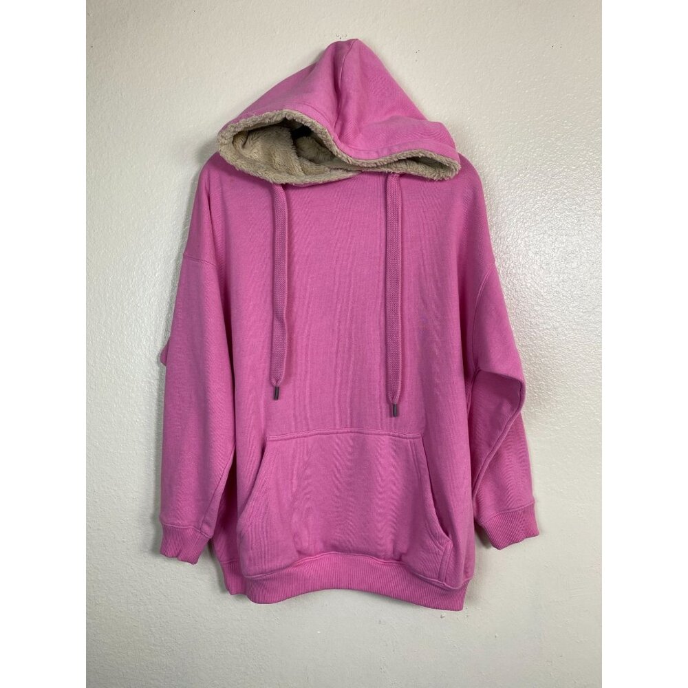 Aerie Pink Faux Sherpa Lined Hoodie Sweatshirt Womens size Small Oversized Fit
